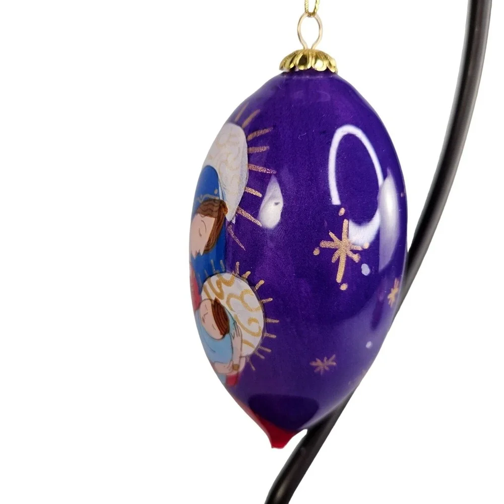 Pier 1 Li Bien Glass Ornament Madonna Jesus Mary 2012 Handpaint Teardrop Gift Bx